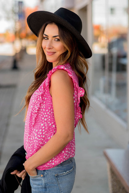 Leopard Ruffle Trim Tank Top | Rose