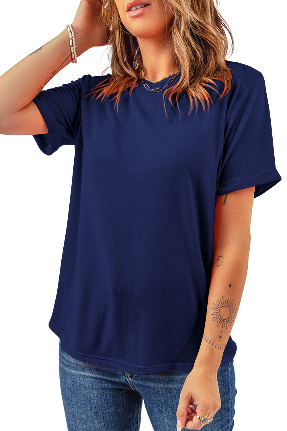 Casual Plain Crew Neck Tee | Blue