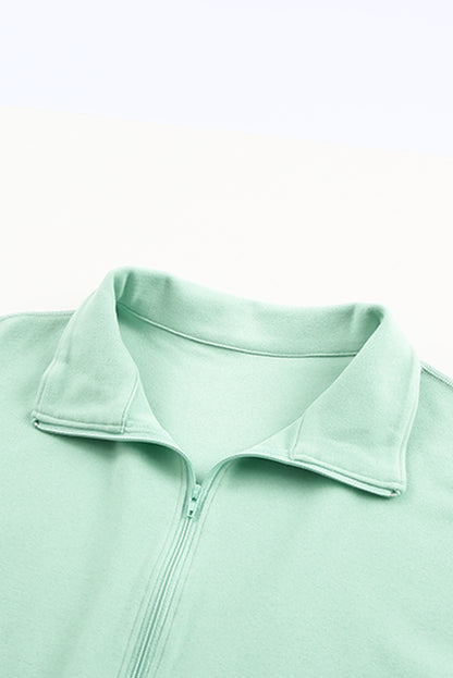 Zip Front Pocketed Pullover Sweatshirt | Green