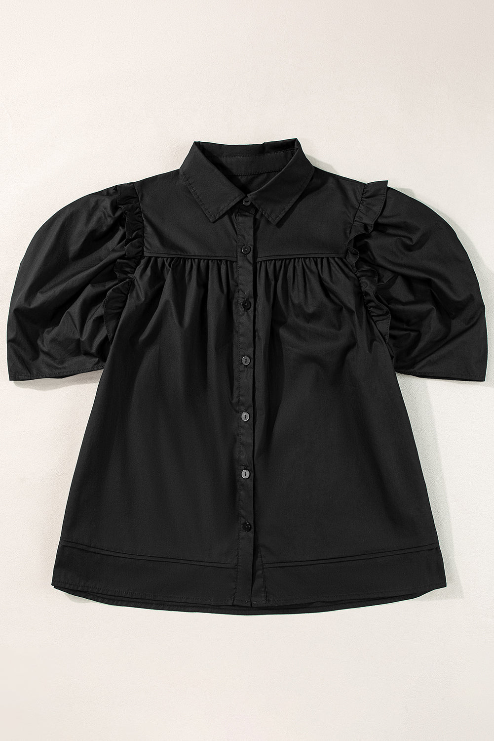 Crisp Puff Sleeve Loose Shirt | Black