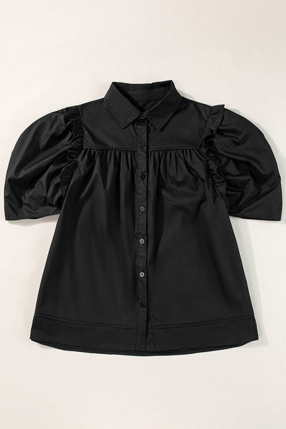 Crisp Puff Sleeve Loose Shirt | Black