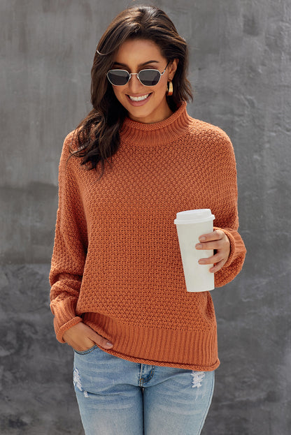 Oversized Chunky Batwing Long Sleeve Turtleneck Sweater | Orange