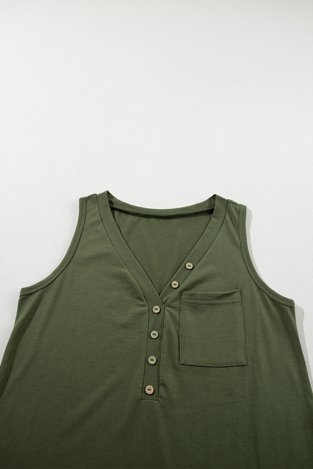 Half Button V Neck Patched Pocket Tank Top | Jungle Green