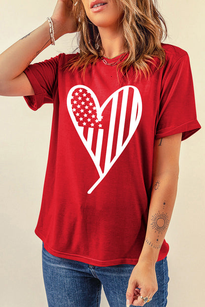 Usa Flag Heart Shape Crewneck Graphic T Shirt | Red