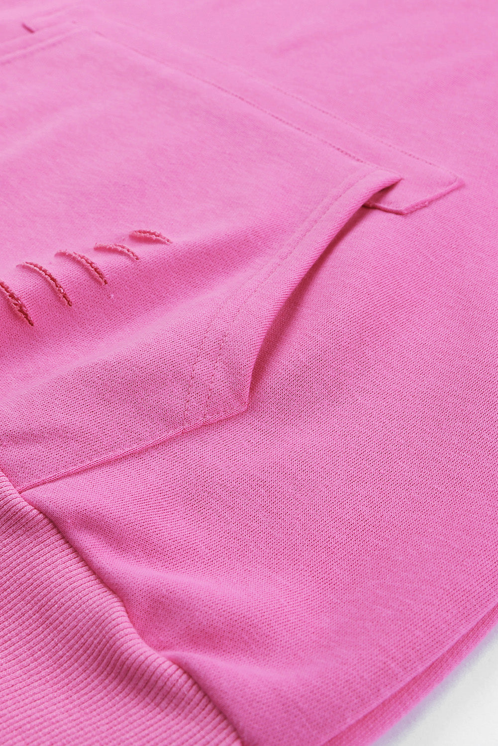 Solid Ripped Hooded Sweatshirt With Kangaroo Pocket | Pink