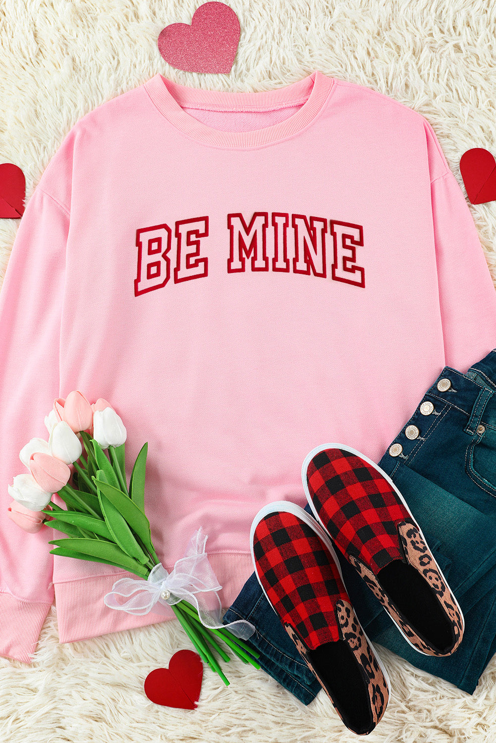 Be Mine Puff Graphic Pullover Sweatshirt | Pink