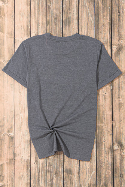 Usa Star Bow Knot Print Crew Neck T Shirt | Gray