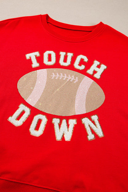 Touch Down Football Graphic Pullover Sweatshirt | Fiery Red