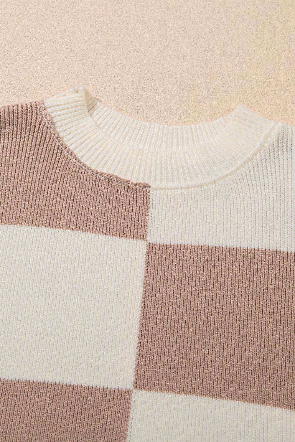 Checkered Side Slits Drop Shoulder Oversized Sweater | Khaki