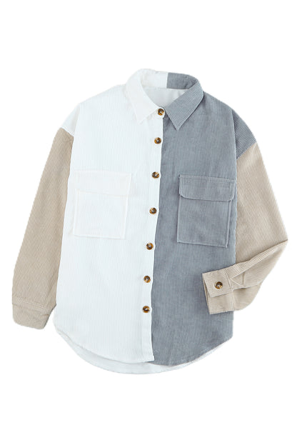 Colour Block Button Shirt With Pocket | White