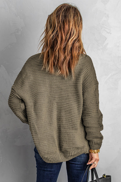 Olive Chunky Wide Long Sleeve Knit Cardigan | Olive Green