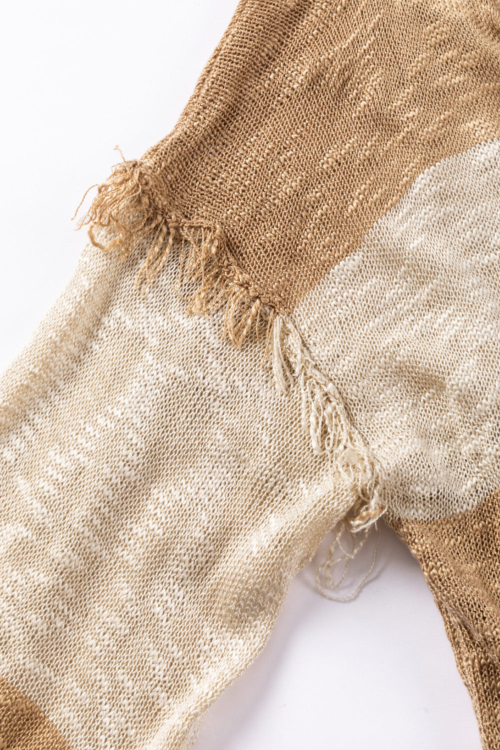 Lantern Sleeve Fringed Open Cardigan | Khaki Stripe