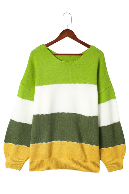 Plus Size Colour Block Patchwork Sweater | Green