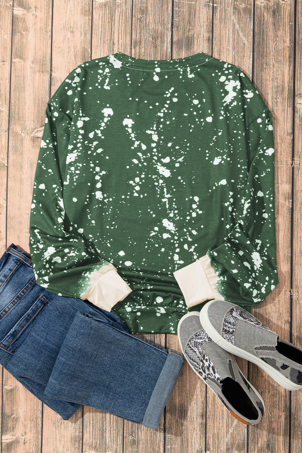 Bleached Tie-Dye Print Long Sleeve Top | Mist Green