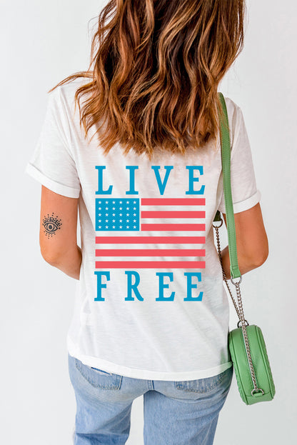 Back American Flag Live Free Graphic T Shirt | White