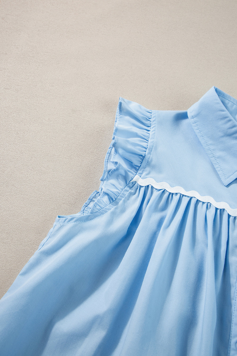 Ric Rac Trim Frilly Sleeveless Shirt | Sky Blue