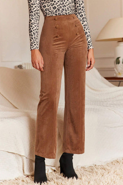 Solid Colour Double Breasted Straight Leg Pants | Chestnut