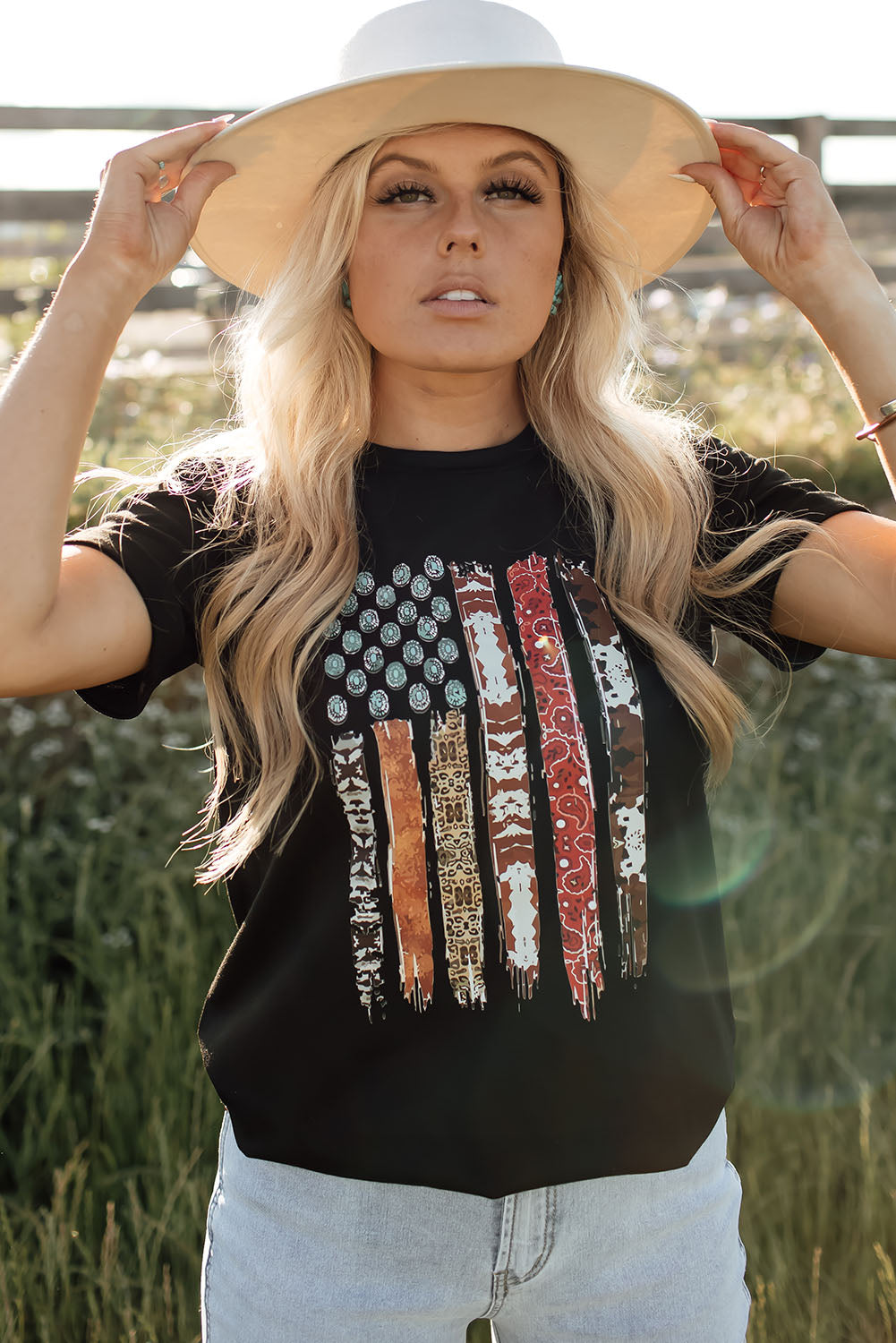 Western American Flag Graphic Tee | Black