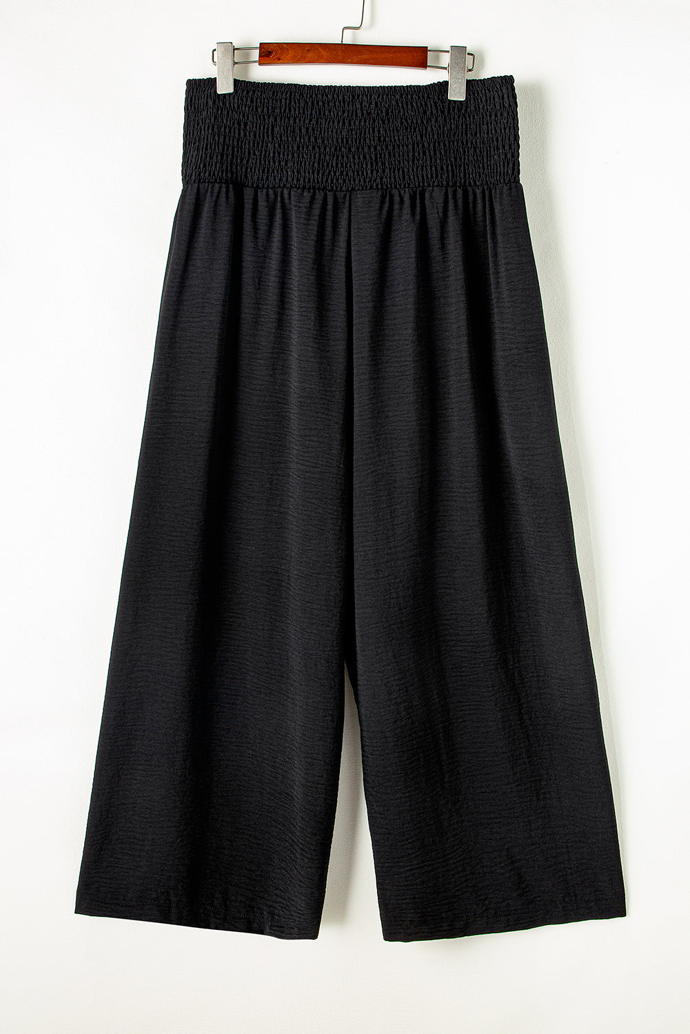 Shirred High Waist Plus Size Wide Leg Pants | Black