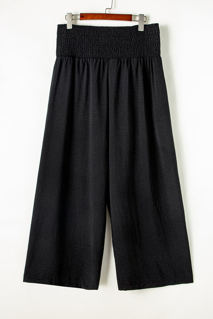 Shirred High Waist Plus Size Wide Leg Pants | Black