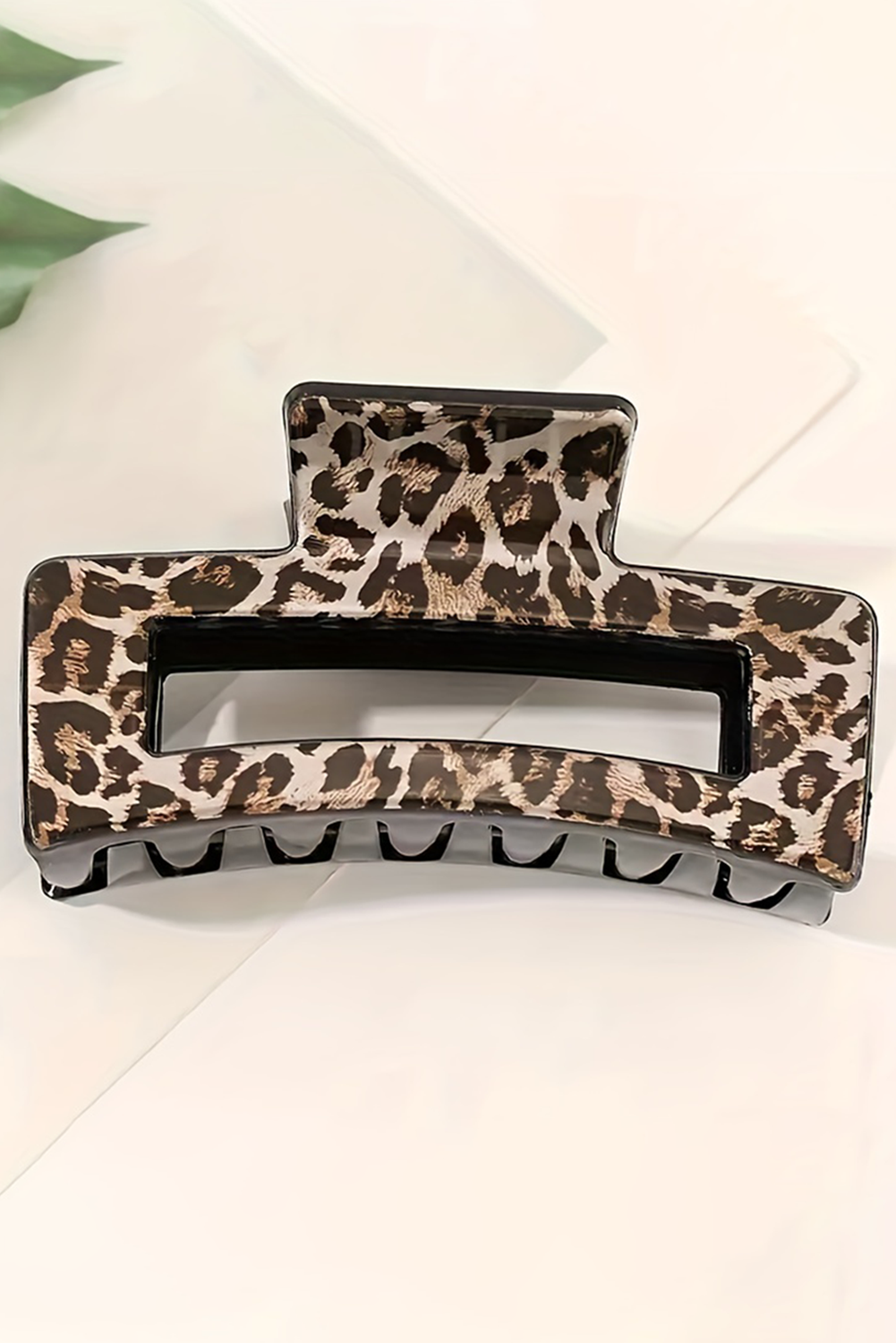 Leopard Print Hollow Out Square Large Hair Claw Clip | Parchment