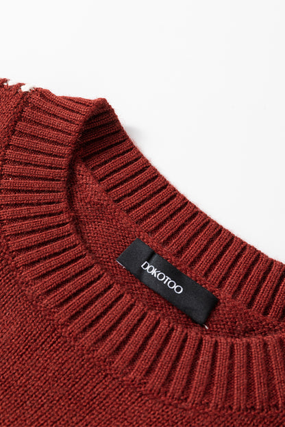 Colour Contrast Trim Drop Shoulder Crew Neck Sweater | Red Dahlia