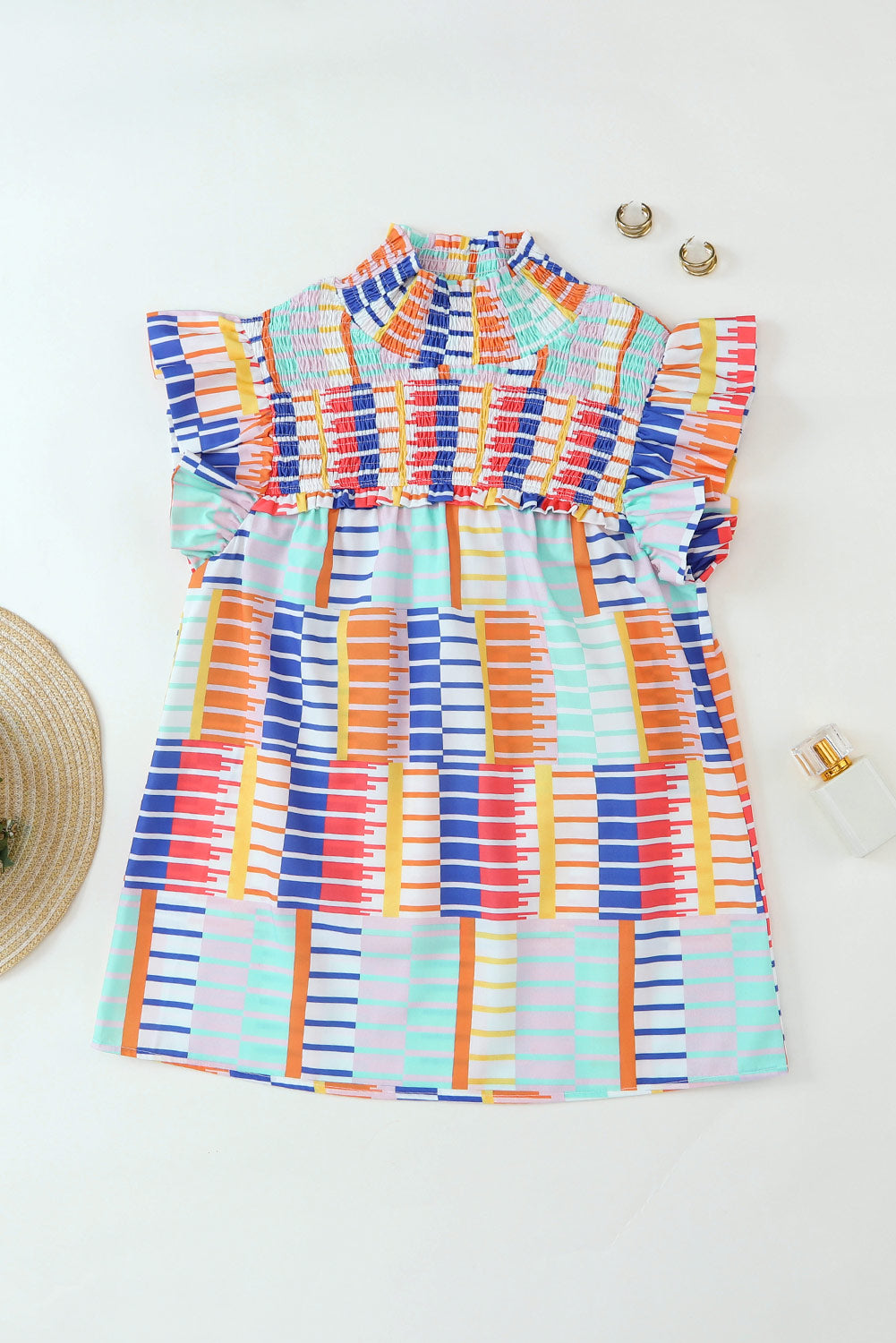 Striped Print High Neck Flutter Top | Multicolour