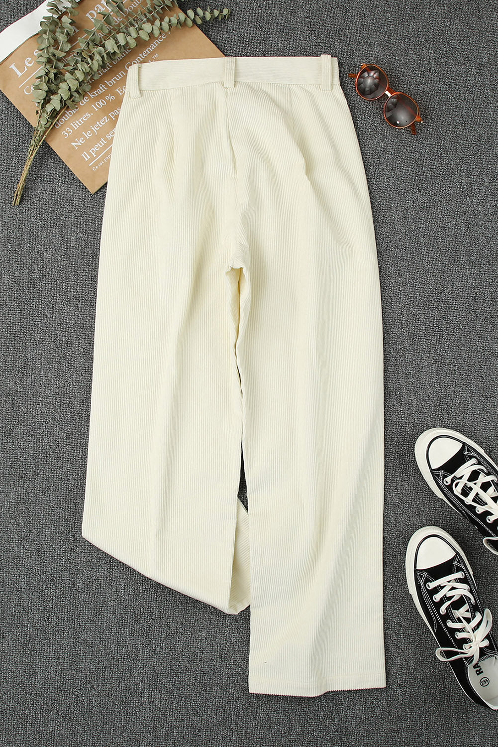 Corduroy High Waist Straight Leg Pants | Beige