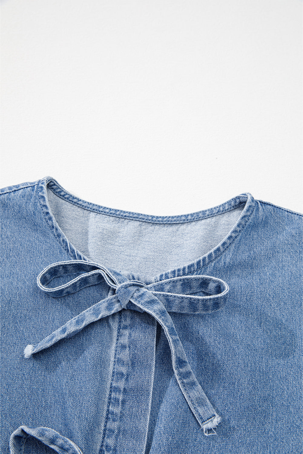 Tied Front Bubble Sleeve Peplum Denim Shirt | Dusk Blue