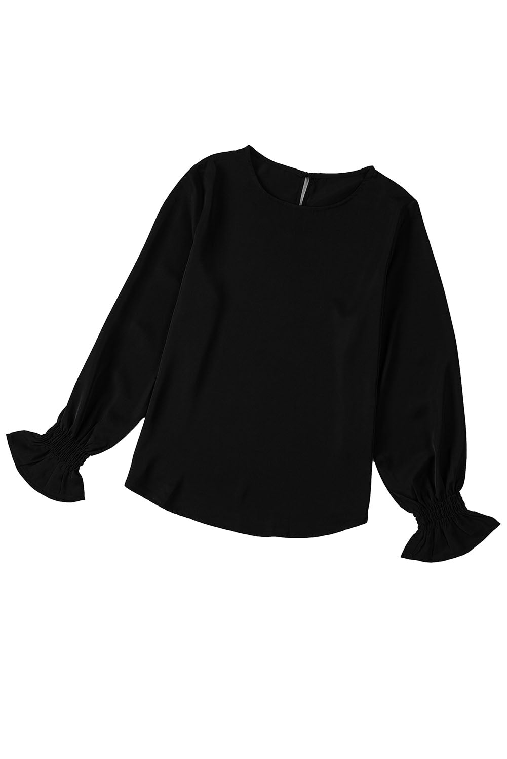 Crew Neck Ruffle Bubble Sleeve Top | Black