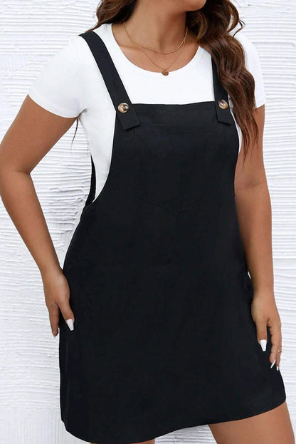 Solid Buttoned Straps Plus Size Overall Dress | Black