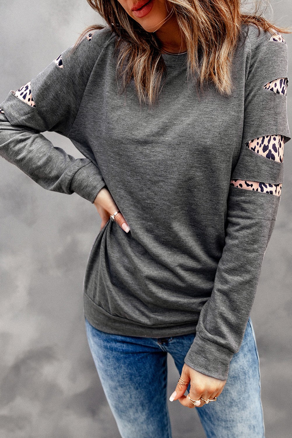 Leopard Insert Gray Sweatshirt