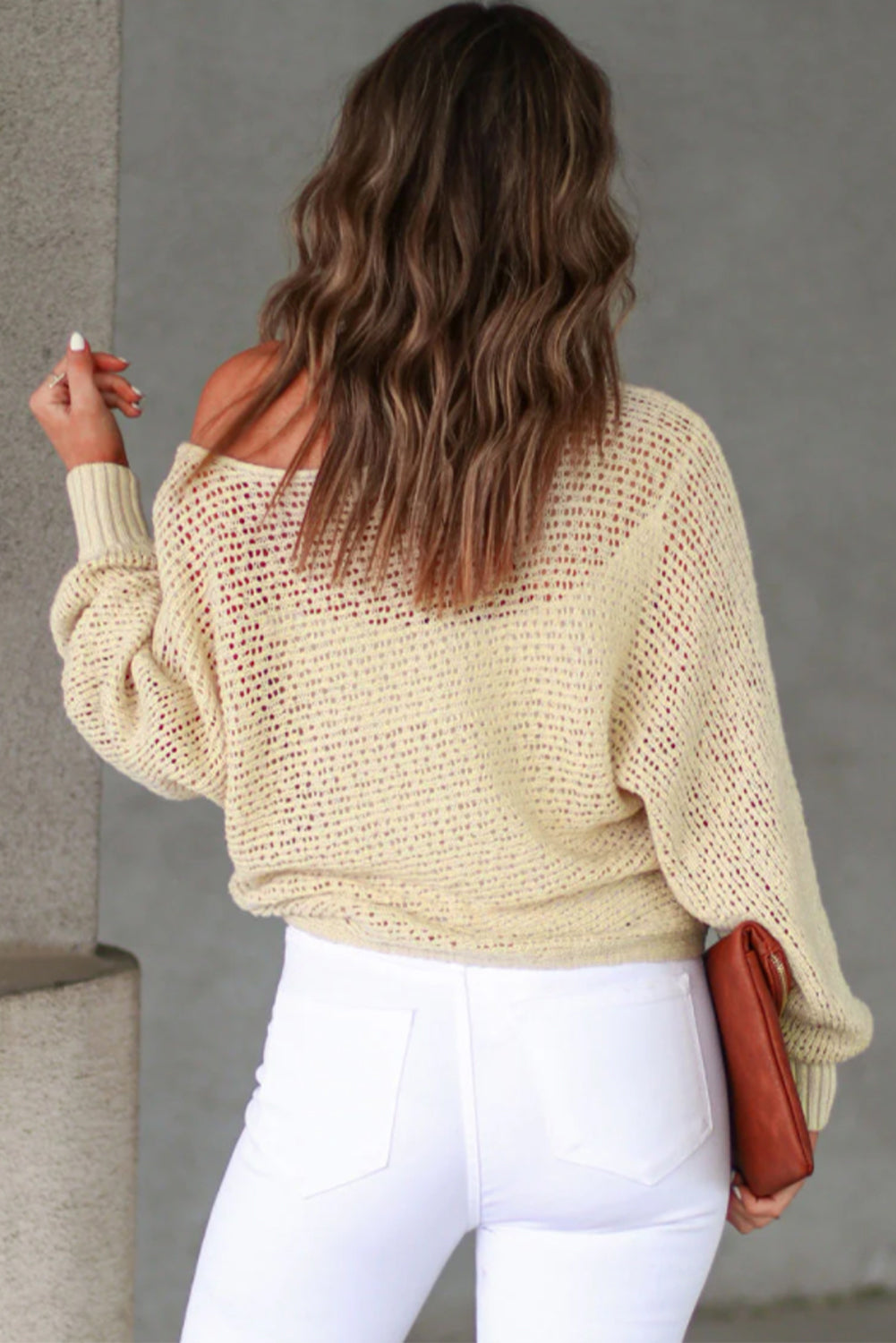 Sheer Openwork Knit Sweater | Apricot