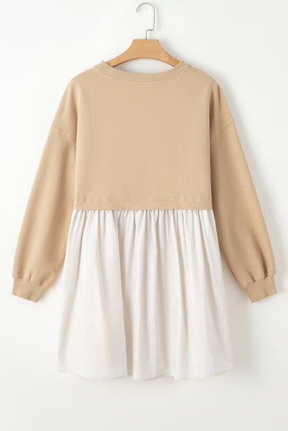 Sweatshirt Poplin Mini Dress | Pale Khaki