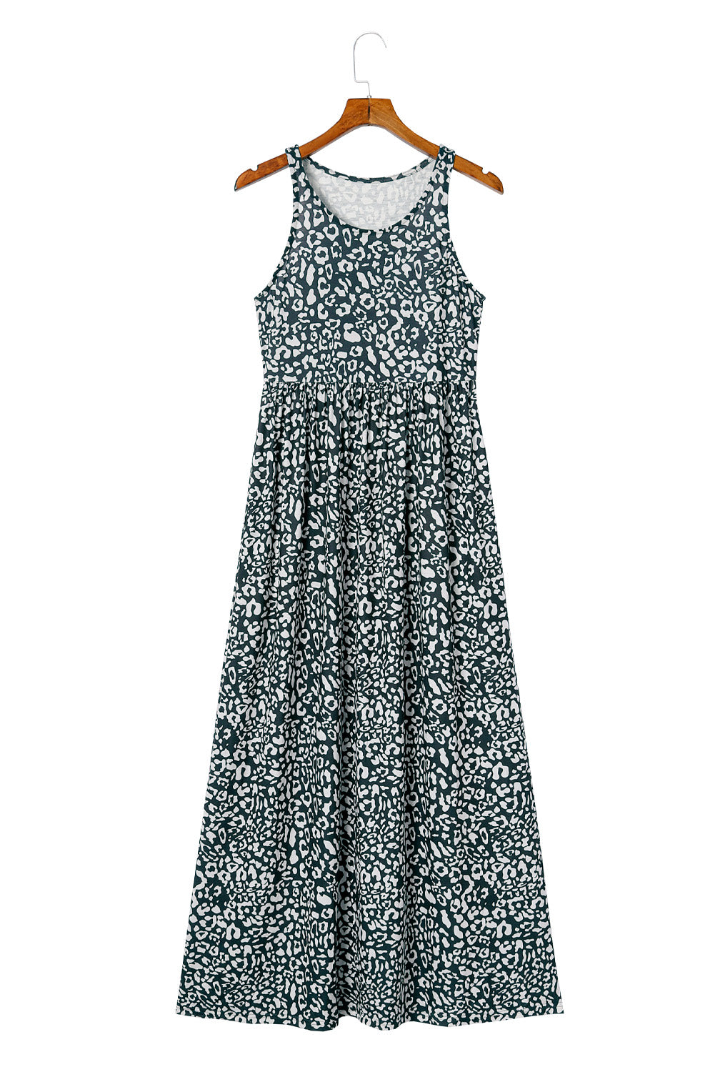 Leopard Print Pocketed Sleeveless Maxi Dress | Gray