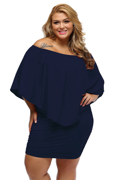 Plus Size Dressing Layered Dark Blue Mini Poncho Dress | as shown