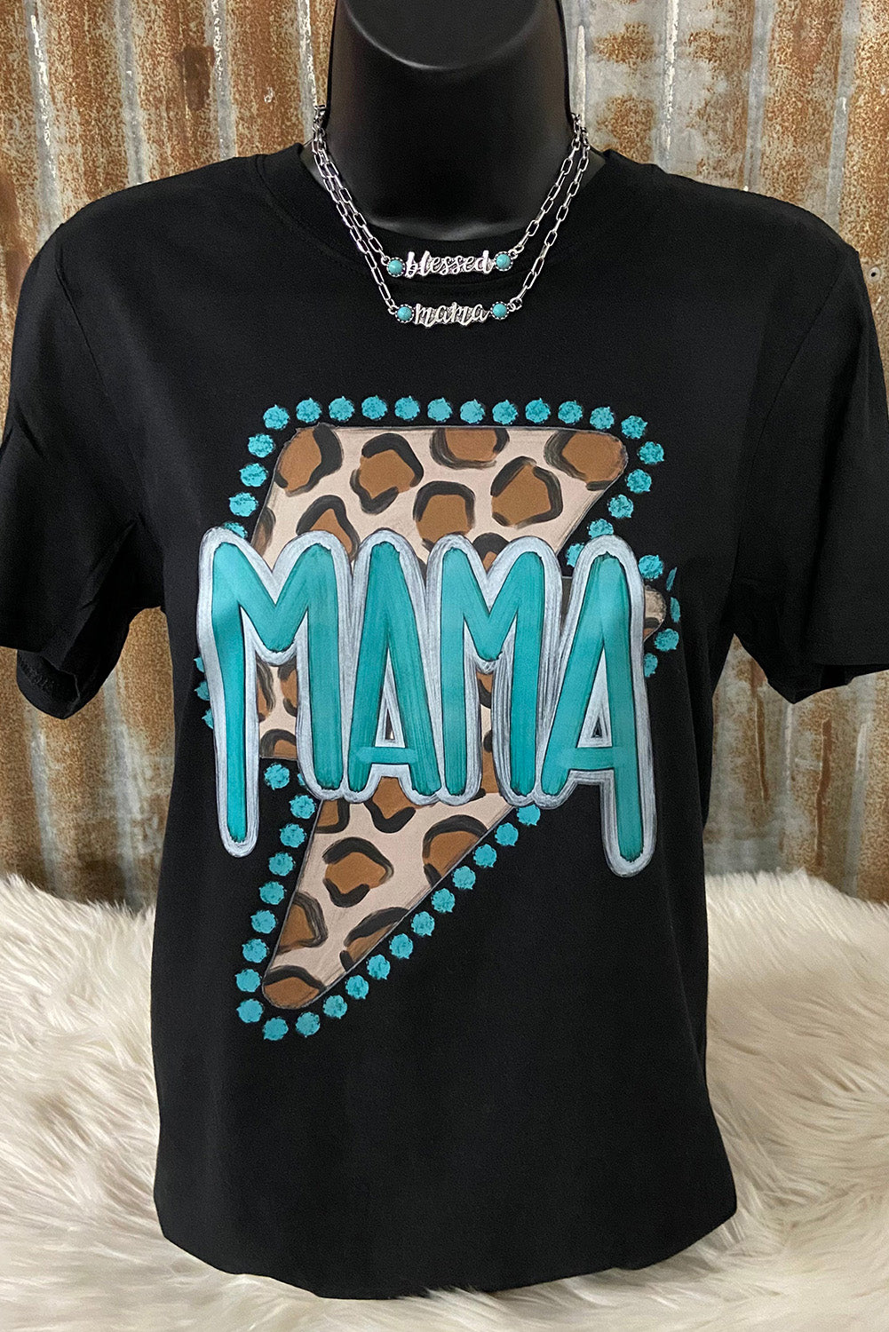 Western Mama Leopard Lightning Graphic Tee | Black