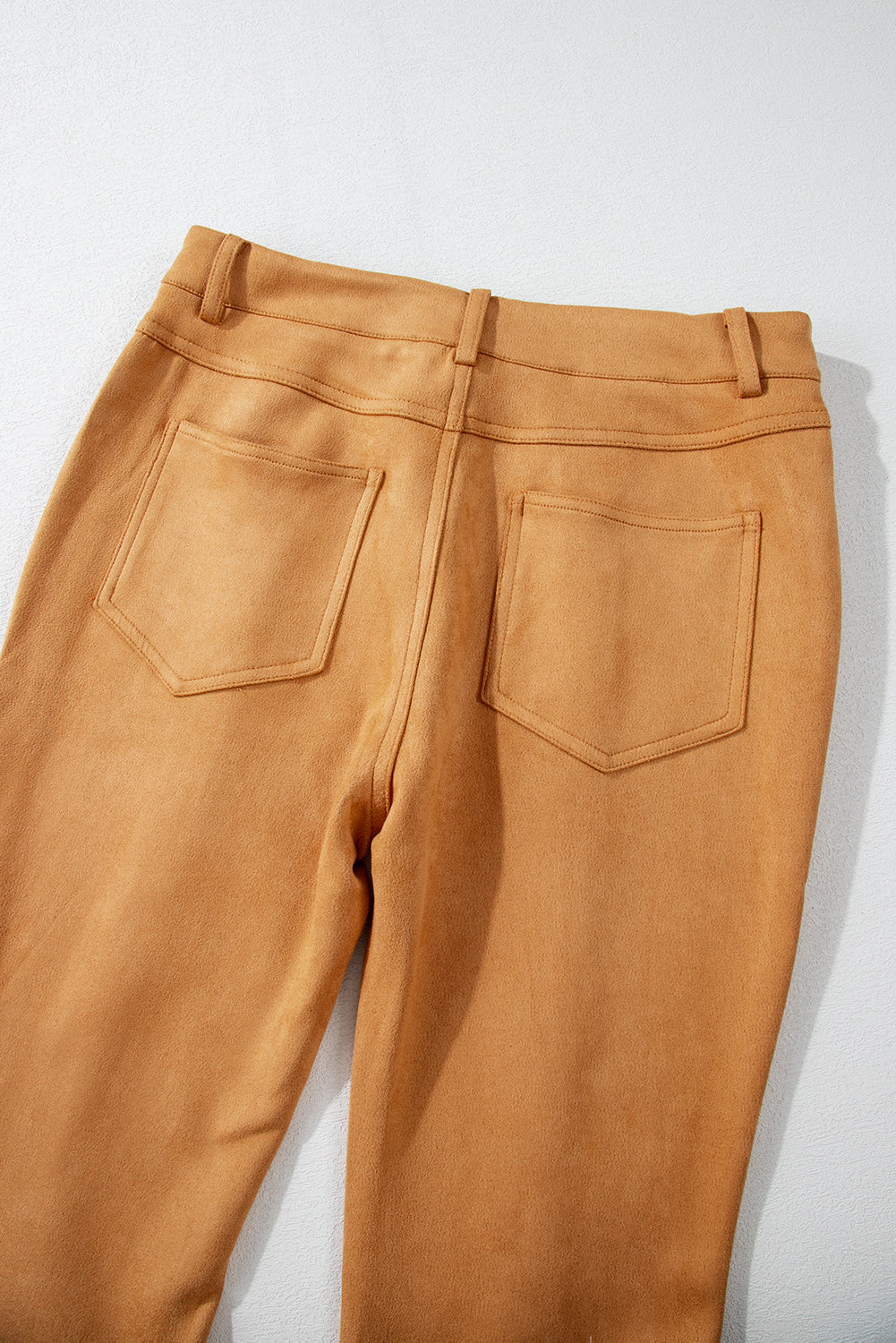 Exposed Seam Flare Suede Pants With Pockets | Brown