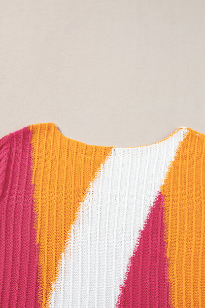 Textured Knit Colourblock Short Sleeve Sweater | Orange