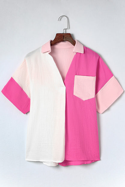 Collared Neck Colour Block Polo Shirt | Rose