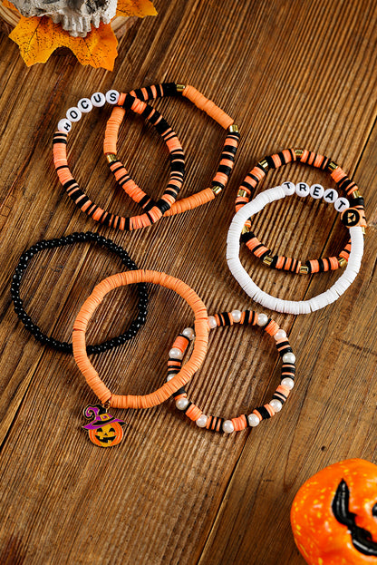 Treat Hocus Halloween Pumpkin Beaded Multilayered Bracelet | Orange