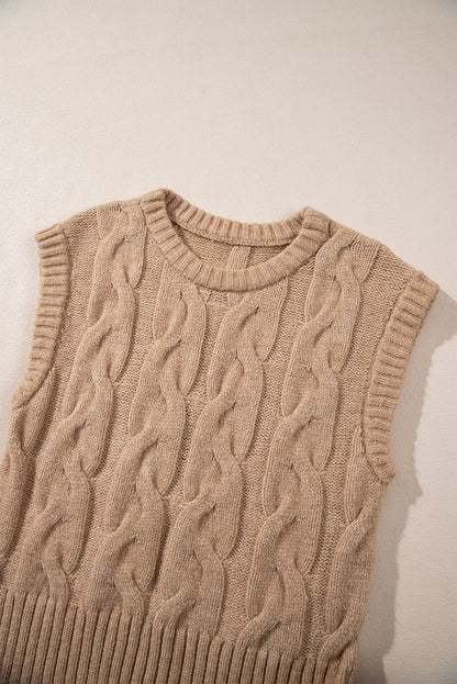 Cap Sleeve Cable Knit Sweater | Light French Beige