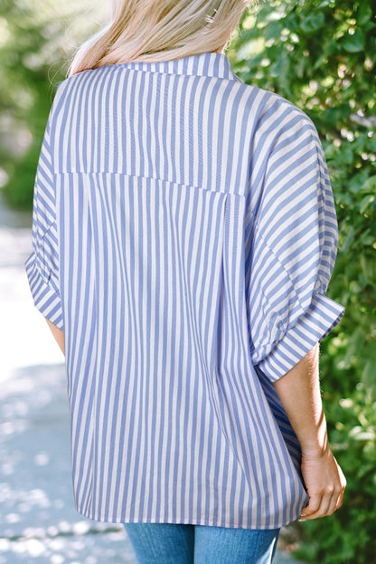 Dolman Sleeve Oversize Shirt | Sky Blue Stripe