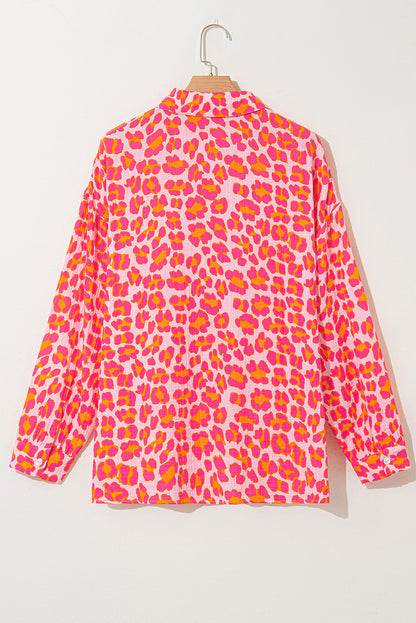 Leopard Printed Button Up Loose Shirt | Rose