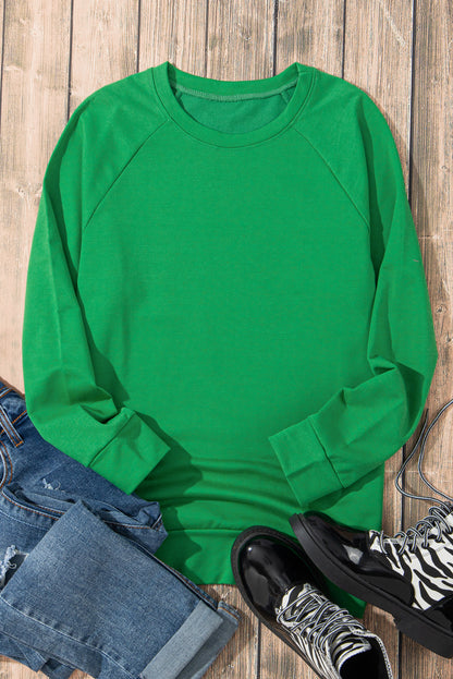 Solid Round Neck Raglan Sleeve Sweatshirt | Green