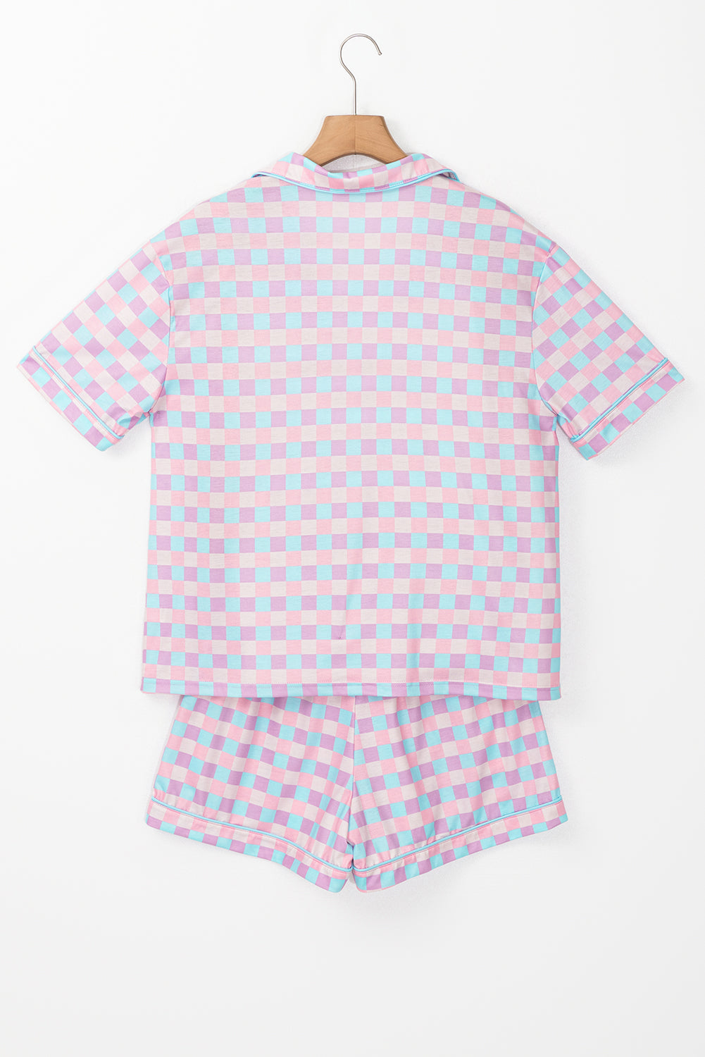 Checkered Pattern Short Sleeve Pajamas Set | Purple