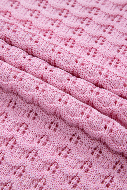 Crochet Knit Drop Shoulder Sweater | Pink