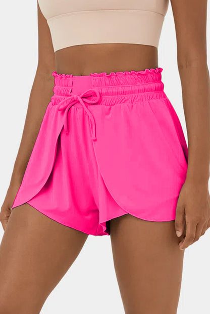 Frilly High Waist Petal Wrap Swim Shorts | Rose Red