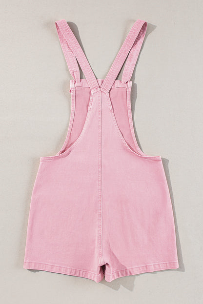 Solid Colour Knot Straps Denim Romper With Pockets | Pink