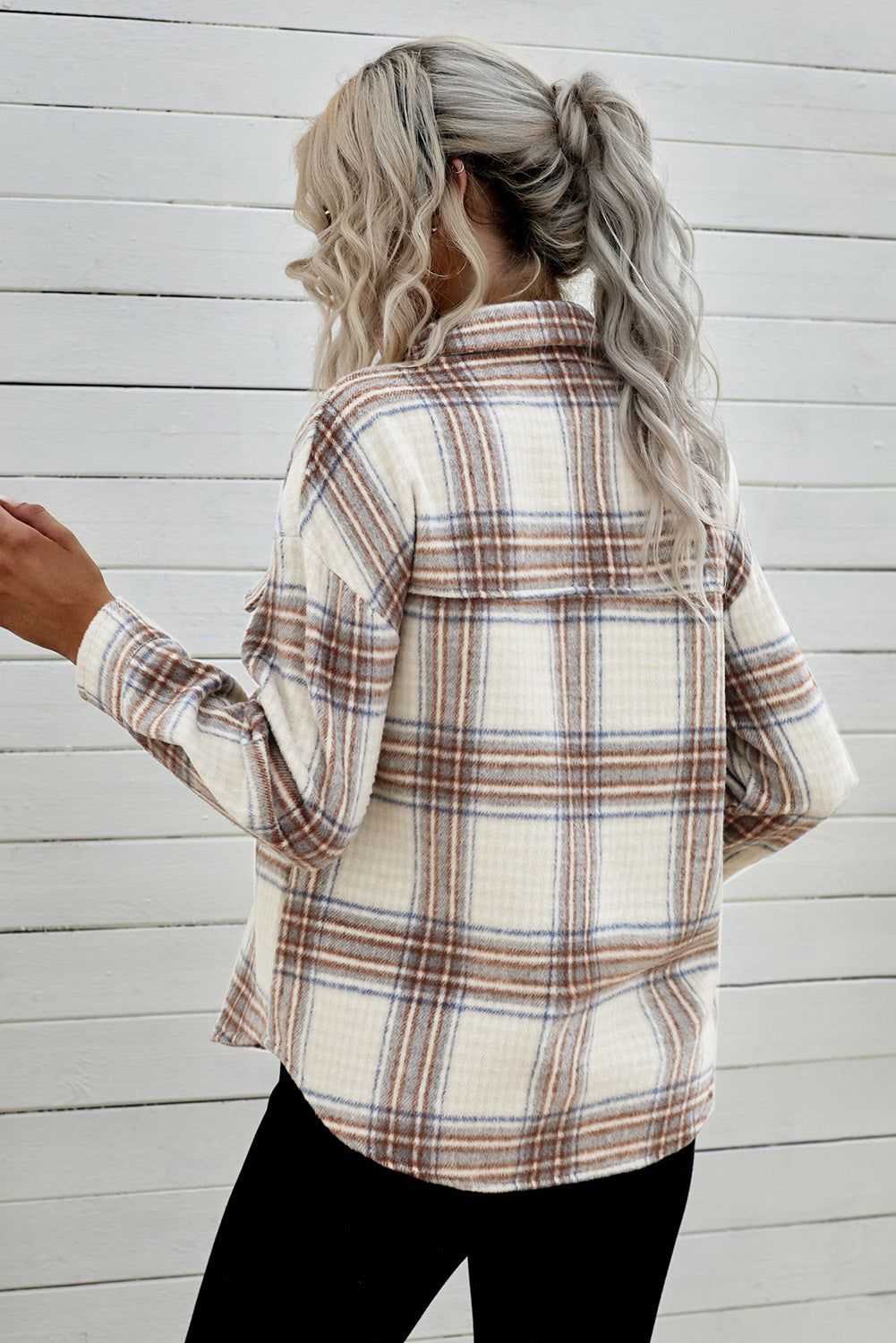 Chest Pocket Plaid Half Zip Sweatshirt | Apricot